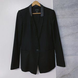 Club Monaco | Black Wool Blazer with Leather Collar Detail | Size 2